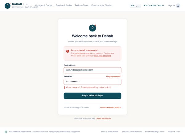 Wrong-Credentials Error – Desktop